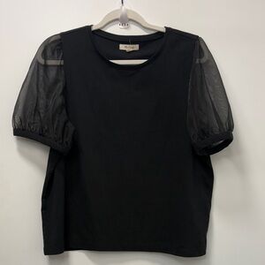 MADEWELL WOMENS BLACK CHIFFON SHORT SLEEVE KNIT TOPS.